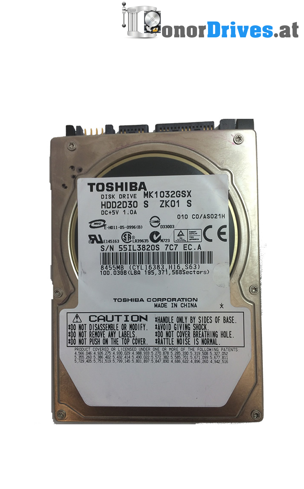 Toshiba MK1032GSX - SATA - 100 GB - PCB MDK339V-0